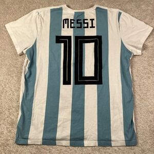 Adidas Argentina Messi 10 Striped Soccer Jersey Tee Shirt 2XL AFA Fanwear